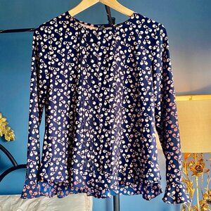 Ann Taylor Petite Navy Blue and Peach Petals Ruffle  Sleeve Blouse